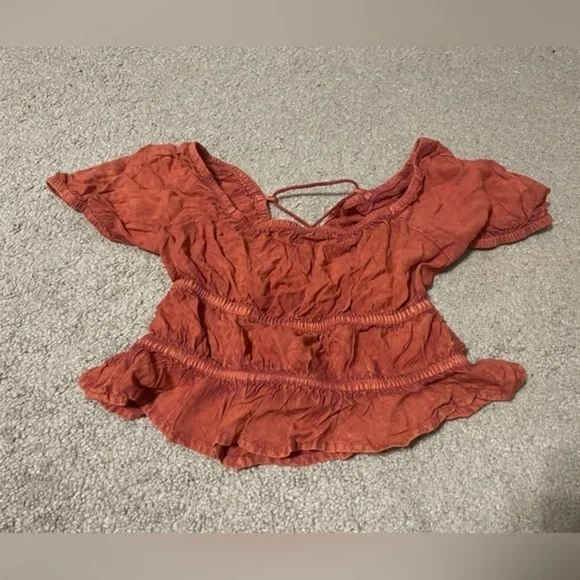 Rebellion Burnt Orange Crop Top with open tie up back Size Small - Picture 4 of 9